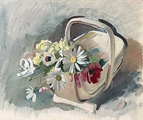 Artist Bernard Fleetwood Walker: Trug with dog daisies: study for Amity, circa 1933