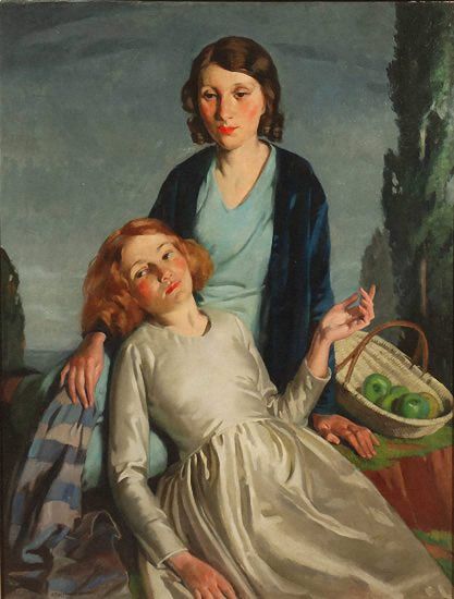 Artist Bernard Fleetwood Walker: Double Portrait - probably the artists wife and her younger sister
