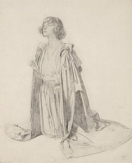 Artist William Orpen: Kneeling Figure of Woman - a Study for The Holy Well, circa 1914 - 15